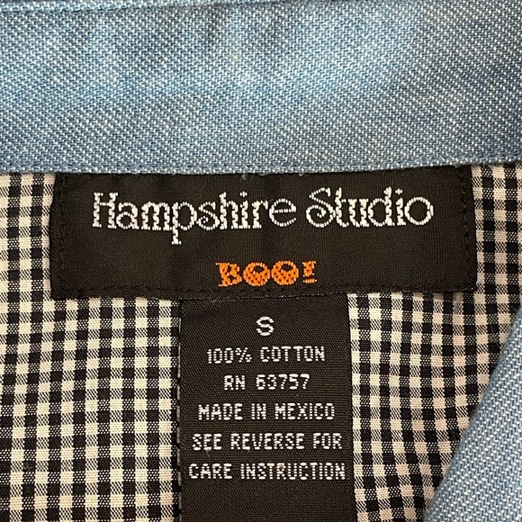 Hampshire Studio 100% cotton gingham embroidered Halloween button up tie shirt - Picture 6 of 16